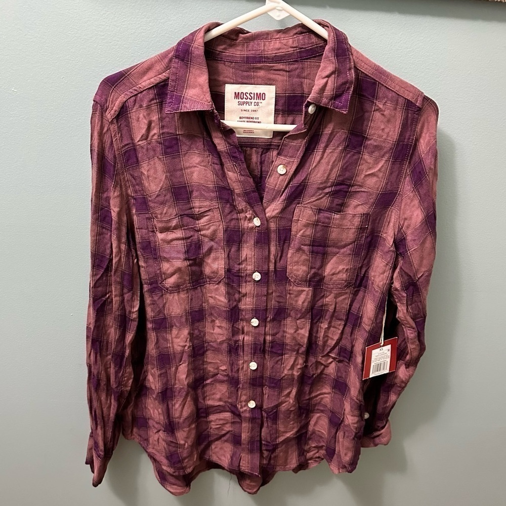 Burgundy Soft Flannel Button Down Burgundy and Pink NWT size XS